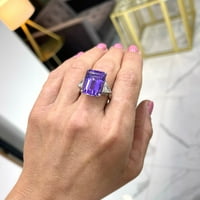 Dame Platinum smaragdni rez ametist i trillion dijamantski koktel prsten