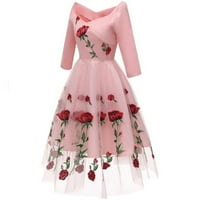Lolmot Women Vintage sa ramena Rose vezena cvjetna večernja haljina V-izrez Vredni koktel Line Tulle