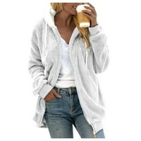 Tkinga modna ženska povremena puna boja labava plišana sa kapuljačom sa džepovima bijela 4xl