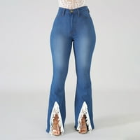Djevojke Jeans dugme Visoki struk Slim Band Micro Hlače rupe pantalone traper hlače traperice