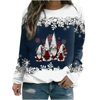 Ženska božićna dukserica Xmas Snowflake Snjegović Ispiši Ležerne prilike labave pulover Plus size tamno