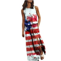 4. jula haljine za žene casual vintage američka zastava ispis posada vrata bez rukava tunika bez rukava