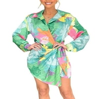 Voguele Ženske kratke mini haljine spuštaju majicu Haljina rever ljeto plaža Sundress party sexy green