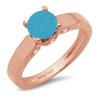 1.06ct okrugli rez plavi simulirani tirkizni 14K ružičasti ružičasti zlato ugraviranje izjava bridalna godišnjica angažman vjenčani prsten veličine 9,25