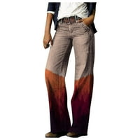 Ženske vreća široke noge traperice visoke struk traper hlače Trendy cvjetni print labavi fit pantalone