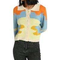 Ženski džemper s cvjetnim klozovima V Y2K dugi rukavac s dugim rukavima otvoren prednji gumb dolje slatki