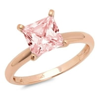 0. CT Sjajno princeze simulirani ružičasti dijamant 14k Rose Gold Solitaire Prsten SZ 5