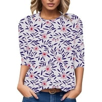 Trendy cvjetni ispisani osnovni vrhovi majice za žene casual o-vrat kratko rukav pamuk bluza Tunic pulover