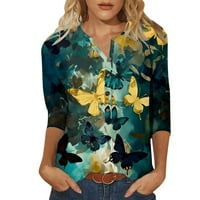 Youmylove Ženska majica Casual Tee Flower Print O-izrez za majicu O-izrez Bluza za bluzu za bluzu Splice