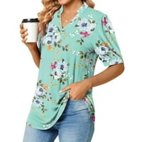 Ženska modna tiskana majica s kratkim rukavima bluza s kratkim rukavima, Ležerne prilike V-izrez Mint
