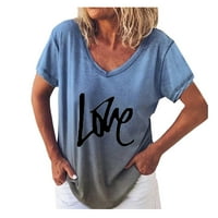 Ženske košulje Žene Labavi slovo Ispis Dugi majica s kratkim rukavima V-izrez Majica Blue XL