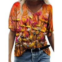 Žene vrhovi Ljeto kratki rukav V izrez Majice Looja šareno cvjetno print Basic Tees Bluza Ljetne casual
