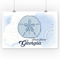 Jekyll Island, Gruzija - Sand Dollar - Plava - Obalna ikona - Lintna Press Artwork