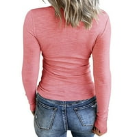 Cvjetni bluze za žene casual solid V-izrez žene dugih rukava ružičaste