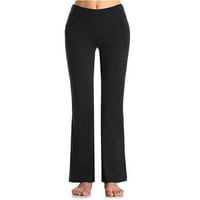 Ženska čista boja visoki džep za struk Sport Sport Fitness Yoga Wide noga hlače Black XL