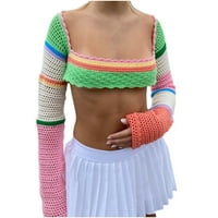 Modni ženski ispisani patchwork kvadratni ovratnik na rukavu u stilu labavi džemperi, dame vrpce vrhovi