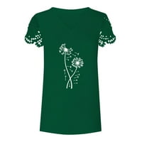 Darzheoy ženski ljetni V-izrez leptir tiskani vrhovi T-majice Ležerna čipka za bluzu s kratkim rukavima