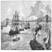 Otvor za most Brooklyn. Nopening ceremonije Brooklyn mosta, 1883. Savremeni graviranje drva. Poster