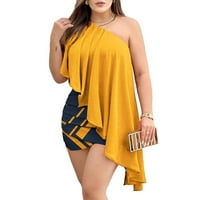 Ljetne haljine za žene bez rukava asimetrično jedno mini cvjetno žuti s