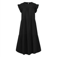Ženski ljetni stil pepum rukava s rukavima Crewneck casual ruffled mini suknja, crna, l