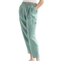 Plus size za žene hlače za čišćenje Žene Ljetne hlače Ležerne prilike čiste boje elastičnih struka posteljine
