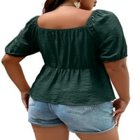 Žene plus bluze casual pupkanična bluza od punog kvadratnom vratom tamno zelena 4xl