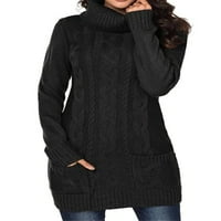 Langwyqu zimske casual ženske dugih rukava turtlenack kabel pletene džemper haljina sa džepom