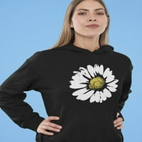 Smartprints Ženska grafička kapuljača Crna - Bijela tratinčica cvijeća Pamučna mješavina klasična fit
