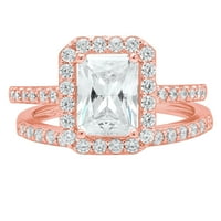 2. CT Sjajni smaragdni rez simulirani dijamant 14k Rose Gold Halo Pasijans sa akcentima Bridal Set SZ 10.5