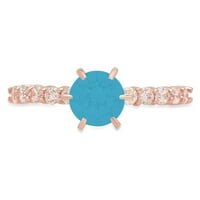 1.05ct okrugli rez plavi simulirani tirkizni 14K ružičasti ružičast zlato graviranje izjava bridalna godišnjica angažman vjenčani prsten veličine 8.25