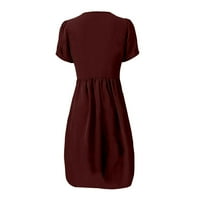 HHEI_K dame čipke šivanje V izrez haljina retro ljetna haljina s kratkim rukavima slobodna haljina midi