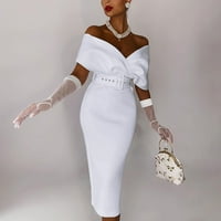 Bijela haljina duge maxi haljine za žene žene elegantna haljina od pune boje haljina s ramena haljina