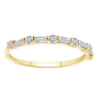 Carat baguette i okrugli bijeli prirodni dijamantni prsten za slaganje u 10K čvrstog žutog zlatnog prstena-9
