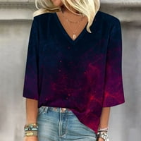 Majica za jesen za žene za žene Ljetni trendy casual vrhovi Vintage Graphic Print V-izrez Loover pulover