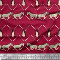 Soimoi Crvena mahovina Georgette tkanina pingvin i pruga životinjskog otisnog zanata tkanina od dvorišta