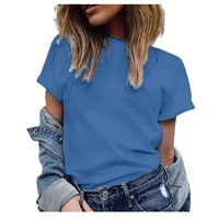 Ženska labava majica od pune boje Ljetna posada vrhova kratkih rukava bluza plave s
