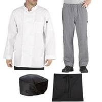 Kuharski kod Student Chef Bundle uključuje Chef kaput, pantalone, šešir i pregaču