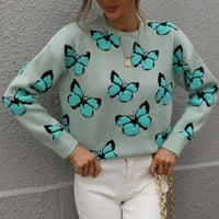 Homodles Nova modna ženska jesen i zimski džemper - Zip Zip Ispis zelene veličine S