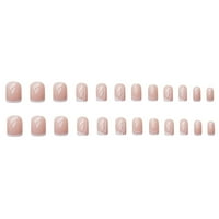 Kvadratna preša na noktima kratki lažni nokti ružičasti francuski sjajni ljepilo na noktima Squat akrilni nokti sa dizajnom rhinestones lažni nokti
