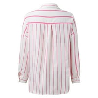 Žene Striped V rectove narezine bluze dugih rukava Fall košulja s džepovima Ženska dugme Down bluuse