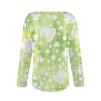 Ženski modni casual sv. Patrickov dan tiskani majica s dugim rukavima čipkasti šivanje top zelenog XL