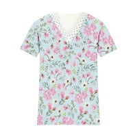 Summer Loot Fit Majica Dressy za ženske ležerne čipke V V Crt Tunic Tops kratkih rukava cvjetni print