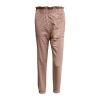 Duge hlače za žene modne žene ljetne casual labavo pamučne i posteljine džepove čvrste pantalone ružičaste