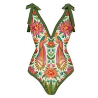 Ženska V izrez Jedan kupaći kostim Vintage Colorblock Sažetak cvjetnog kupaći kostimi za ispis + prikriti