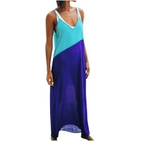 Lovskoo Womins Ljetne haljine Maxi haljina Plaža haljina bezbedna haljina na bazi dame patchwork snimka bez rukava s rukavima