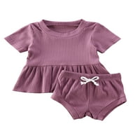 Pudcoco baby Girls Solid Color Set odjeće rubl HEM vrhovi kratke hlače