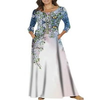 GRIANLOOK Women Maxi haljine cvjetni print pune dužine haljina dugih rukava dame labave ležerne elenti