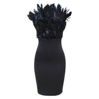 Žene Multi obojene neobavezno perje s ramena haljina proreza večernja haljina crne s