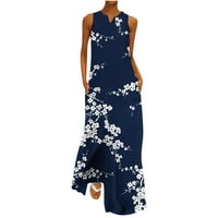Ljetne haljine za prodaju za žene za žene bez rukava za tisak cvjetnog uzorka V-izrez Midi Fit and Flare
