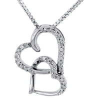 Dijamantna dvostruka privjesak za srce 10k bijelo zlato šarm ogrlica sa lancem. TCW